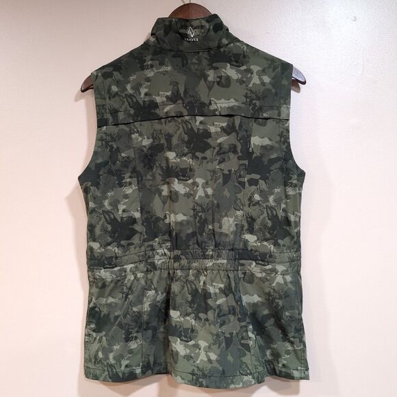 Eddie Bauer Womens M Travex Vest Green Camo Stretch Pocket Travel Hike Camp - Picture 6 of 16